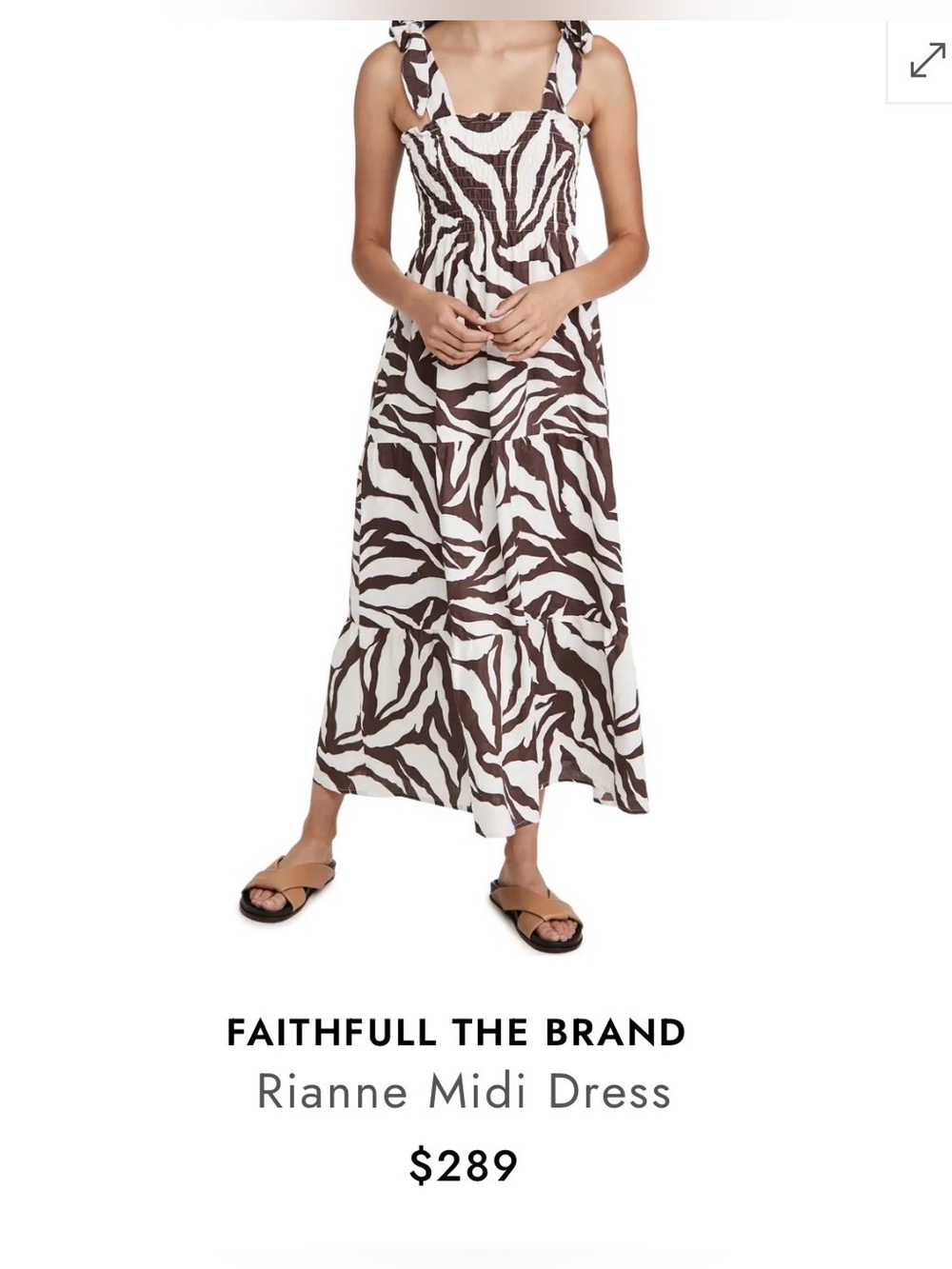 Faithfull the Brand Brown White Zebra Javelina Rianne Smocked Midi Dress Size s